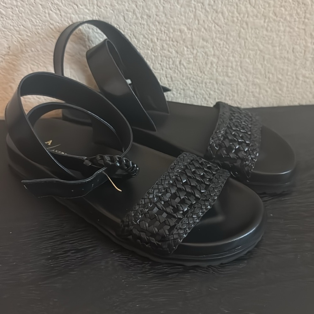 Anthropologie Black Braided Strap Sandals